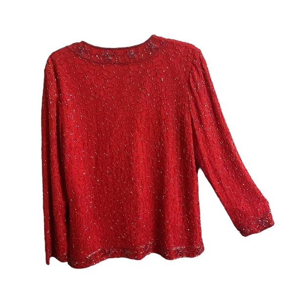 Vtg KRISHMA Women's Red Open Cardigan Evening Jacket Sequined Beaded Plus Sz 2X - Picture 11 of 14
